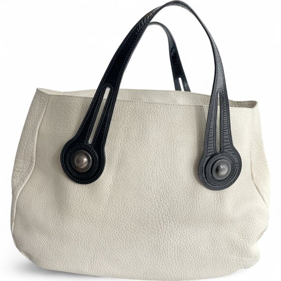 Marni Italy Off White Cream ivory Pebbled Leather Large Carryall Tote Bag - Picture 2 of 10